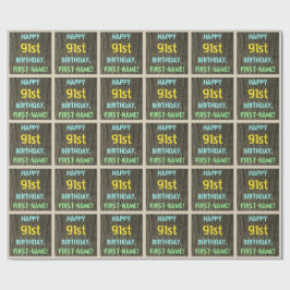 Faux Hood, Tekstverf, 91st Birthday + Naam Cadeaupapier