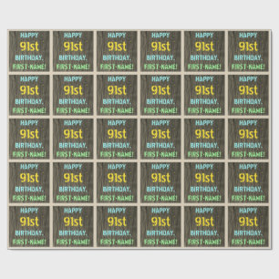 Faux Hood, Tekstverf, 91st Birthday + Naam Cadeaupapier