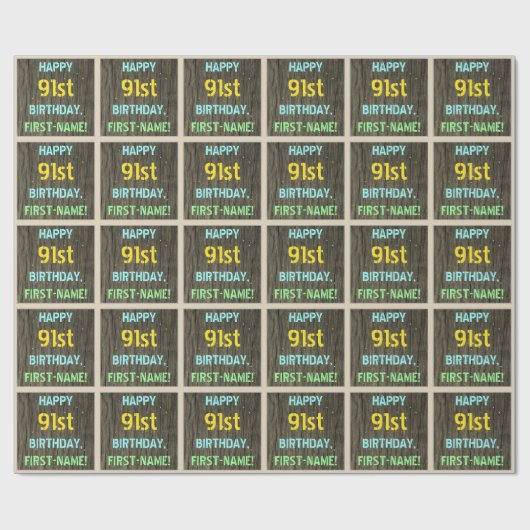 Faux Hood, Tekstverf, 91st Birthday + Naam Cadeaupapier (Vlak)