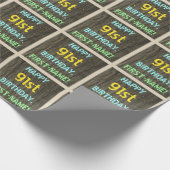 Faux Hood, Tekstverf, 91st Birthday + Naam Cadeaupapier (Hoek)