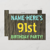 Faux Hood, Tekstverf, 91st Birthday + Naam Kaart (Voorkant / Achterkant)