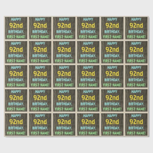 Faux Hood, Tekstverf, 92e verjaardag + Naam Cadeaupapier (Vlak)