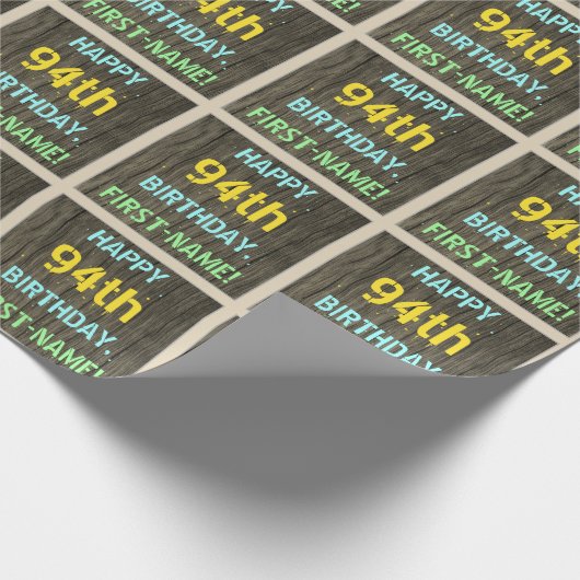 Faux Hood, Tekstverf, 94th Birthday + Naam Cadeaupapier (Hoek)