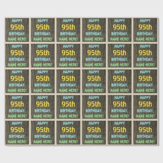 Faux Hood, Tekstverf, 95th Birthday + Naam Cadeaupapier (Vlak)