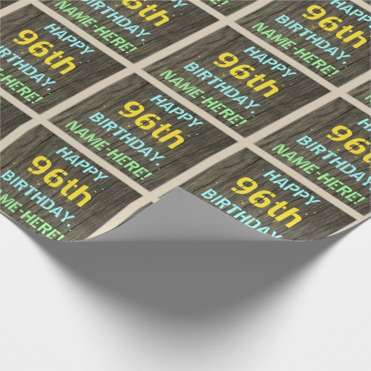 Faux Hood, Tekstverf, 96th Birthday + Naam Cadeaupapier (Hoek)