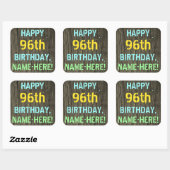 Faux Hood, Tekstverf, 96th Birthday + Naam Vierkante Sticker (Vel)