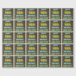 Faux Hood, Tekstverf, 98th Birthday + Naam Cadeaupapier