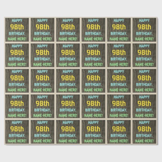 Faux Hood, Tekstverf, 98th Birthday + Naam Cadeaupapier (Vlak)