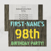 Faux Hood, Tekstverf, 98th Birthday + Naam Kaart (Voorkant / Achterkant)