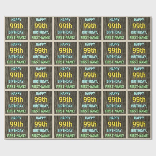 Faux Hood, Tekstverf, 99th Birthday + Naam Cadeaupapier (Vlak)