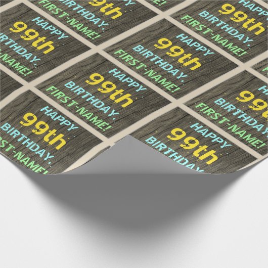 Faux Hood, Tekstverf, 99th Birthday + Naam Cadeaupapier (Hoek)