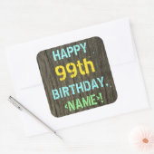 Faux Hood, Tekstverf, 99th Birthday + Naam Vierkante Sticker (Envelop)