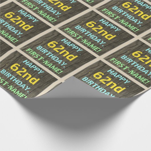 Faux Hood, Tekstweergave, 62e verjaardag + naam Cadeaupapier (Hoek)