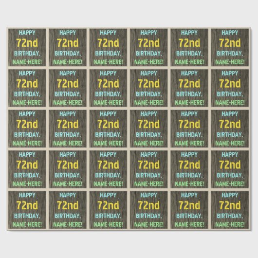 Faux Hood, Tekstweergave, 72e verjaardag + naam Cadeaupapier (Vlak)