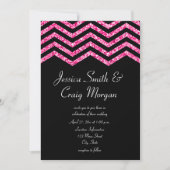 Faux Hot Pink en Black Glitter Chevron Wedding Kaart (Voorkant)
