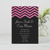 Faux Hot Pink en Black Glitter Chevron Wedding Kaart (Staand voorkant)