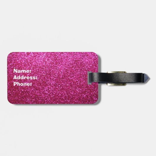 Faux Hot Pink Glitter Bagagelabel (Achterkant horizontaal)
