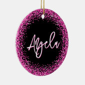 Faux Hot Pink Glitter Black Photo Keramisch Ornament (Rechts)