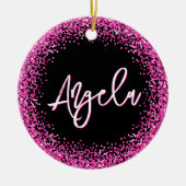 Faux Hot Pink Glitter Black Photo Keramisch Ornament (Voorkant)