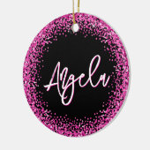 Faux Hot Pink Glitter Black Photo Keramisch Ornament (Links)