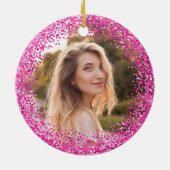 Faux Hot Pink Glitter Black Photo Keramisch Ornament (Achterkant)