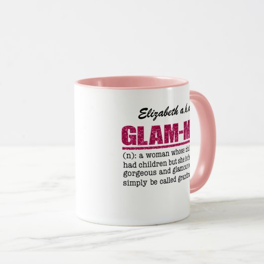 Faux Hot Pink Glitter Glam-Ma Mok (Voorkant rechts)