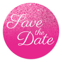 Faux Hot Pink Glitter Ombre Save the Date