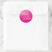 Faux Hot Pink Glitter Ombre Save the Date Ronde Sticker (Tas)