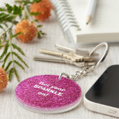 Faux Hot Pink Glitter Sleutelhanger (Voorkant Rechts)