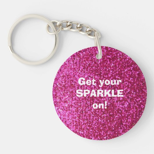 Faux Hot Pink Glitter Sleutelhanger (Voorkant)