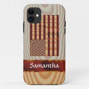Faux hout Amerikaanse vlag iPhone 11 Hoesje