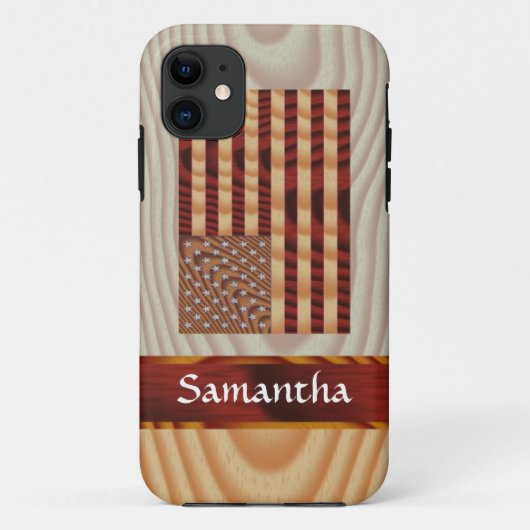 Faux hout Amerikaanse vlag Case-Mate iPhone Case (Achterkant)