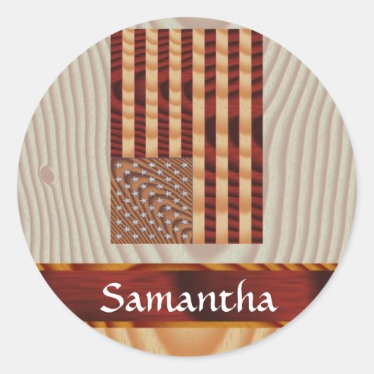 Faux hout Amerikaanse vlag Ronde Sticker (Voorkant)