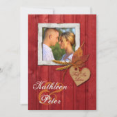 FAUX-hout, -bladeren, -hart, -FOTO-bruiloft Kaart (Voorkant)