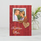 FAUX-hout, -bladeren, -hart, -FOTO-bruiloft Kaart (Staand voorkant)