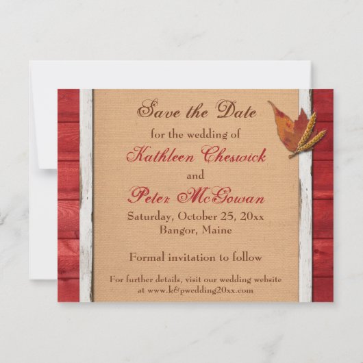 FAUX-hout, -bladeren, -hart, -FOTO-opslagdatum Save The Date (Achterkant)