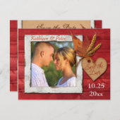 FAUX-hout, -bladeren, -hart, -FOTO-opslagdatum Save The Date (Voorkant / Achterkant)