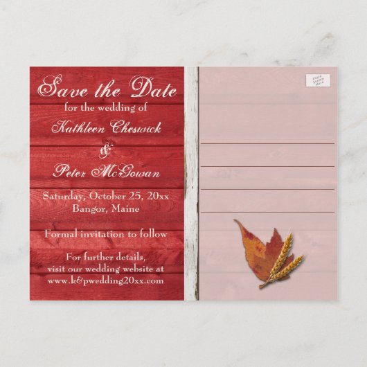FAUX Hout, Bladeren, Hart Save the Date Post Kaart (Achterkant)