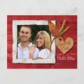 FAUX Hout, Bladeren, Hart Save the Date Post Kaart (Voorkant)