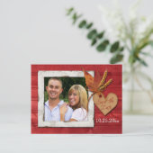 FAUX Hout, Bladeren, Hart Save the Date Post Kaart (Staand voorkant)