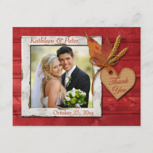 FAUX-hout, -bladeren, -hart, -tarwe FOTO Bedankkaart