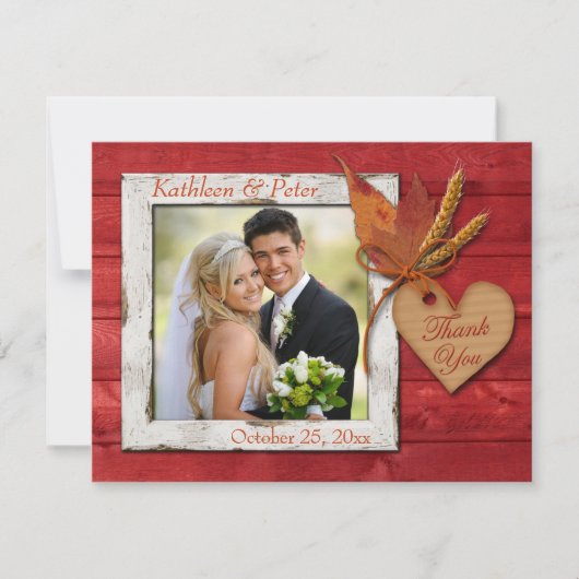 FAUX-hout, -bladeren, -hart, -tarwe FOTO Bedankkaart (Voorkant)