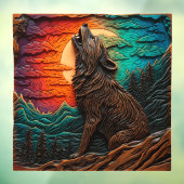 Faux Hout Carving Wolf Howling Mountain Forest Raamsticker (Vel 3)