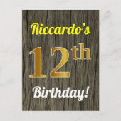 Faux hout, Faux goud 12e verjaardag & aangepaste n Briefkaart (Voorkant)