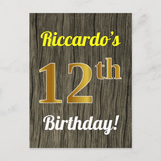 Faux hout, Faux goud 12e verjaardag & aangepaste n Briefkaart (Voorkant)