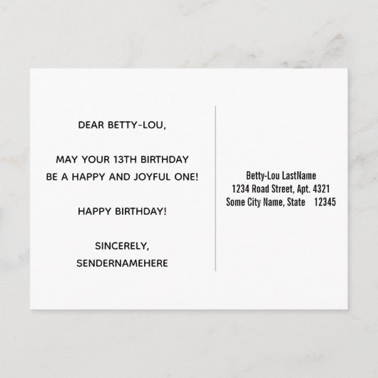 Faux hout, Faux goud 13de verjaardag & aangepaste  Briefkaart (Achterkant)