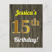Faux hout, Faux goud 15e verjaardag & aangepaste n Briefkaart (Voorkant)