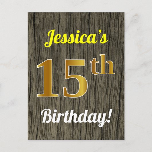 Faux hout, Faux goud 15e verjaardag & aangepaste n Briefkaart (Voorkant)