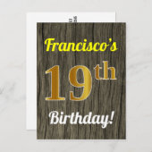 Faux hout, Faux goud 19e verjaardag & aangepaste n Briefkaart (Voorkant / Achterkant)