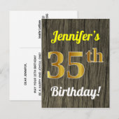 Faux hout, Faux goud 35e verjaardag & aangepaste n Briefkaart (Voorkant / Achterkant)